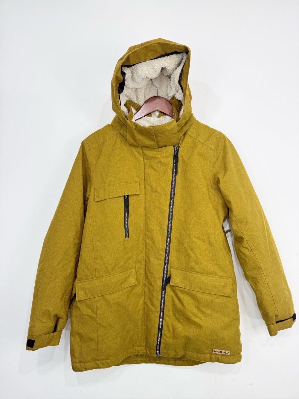 Liquid Brand Mustard Yellow Sherpa Lined Detachable Hood Ski Snowboard Jacket